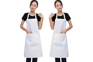 SERWOO (66 * 76 cm) 2 Stück Schürze Kochschürze Küchenschürze Latzschürze Backschürze Kellnerschürze Weiß mit 2 Fronttaschen verstellbarem Nackenband für Damen Frauen Männer Chef