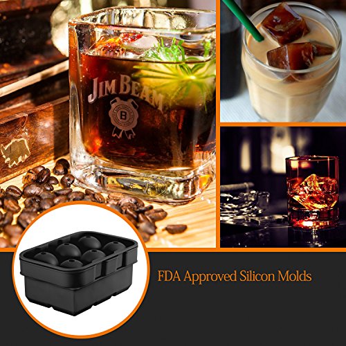 BeePole Eisball und Eiswürfel Schmelzmacher – Flexible Silikon Eis Trage Kombo (Set von 2) – 6 Schlitze für jede Schmelze mit 1 Rostfreiem Stahl Eiswürfel Clip, Schwarz - 5