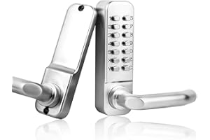 Casmer 100% Mechanical Keyless Entry Door Lock with Handle,Stainless Steel Mechanical Keypad Door Lock, Waterproof Digital Outdoor Gate Combination Code Door Lock with Keypad (Silver)