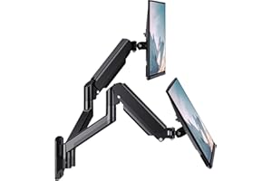 WALI Dual Monitor Wall Mount for Screen up to 32 Inch and 10 kg, Fully Adjustable Double Gas Spring Monitor Arm with Tilt Swivel Rotate, Arm Max Extension 49 cm, VESA 75 & 100mm (GSWM002), Black