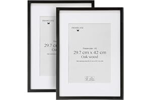 Framelane Lot de 2 cadres photo A3 29,7x42 cm chêne noir Cadre élégant avec finition haut de gamme - Bois durable certifié FSC - Inclut un chevalet et des clips métalliques
