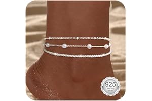 Maynor Silber/Gold Fußkettchen für Damen,925 Sterling Silber Fussketten für Frauen Trendy Zierliche wasserdichte Fußkettchen Verstellbares Stapelbare Fußkettchen Set Silber Strand FußSchmuck
