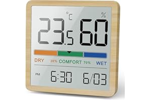 NOKLEAD Igrometro Termometro per interni - Indicatore digitale con sensore di monitoraggio della temperatura, Portable misuratore di umidità accurato (Venatura del legno)