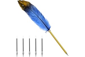 GOODENGFULL Kugelschreiber mit Feder zum Schreiben mit 5 Minen in Blau, Vintage-Stil, für Schriftsteller, Schulanfang, Geburtstagsgeschenke, Weihnachten (blau)