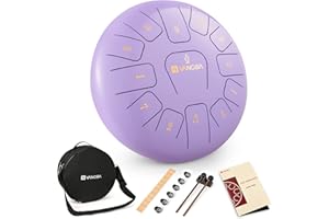 Vangoa Steel Tongue Drum, 12 Pollici 13 Note Do Maggiore Accordato Tamburi in Acciaio per Meditazione Yoga Zazen, Strumento a Percussione con Bacchette per Tamburi e Borsa, Viola
