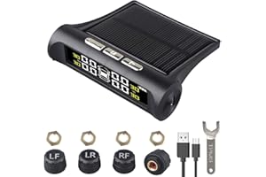 ESLOYSUN TPMS Système solaire de surveillance de la pression des pneus de voiture, Alarme de voiture sans fil universelle Capteurs externes étanches 6 modes d'alarme Pression et température en temps réel