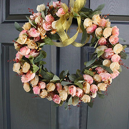 MIHOUNION 36cm künstliche Kranz Seiden kunstblumen Blütenkranz Emulation Rosen Blumenkranz Anordung küche Wand Türen Fenster Sogar jedes Zimmer Dekoration - 4