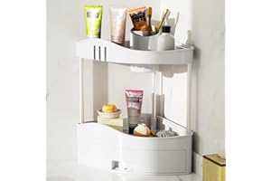 BAKAJI Mensola Angolare Bagno con cassetto, Organizer Multiripiano in Plastica dura, Unità di Mensole ad Angolo Portaoggetti, Scaffale Organizer Minimal per Bagno, Cucina, Ufficio, Casa (2 Ripiani)