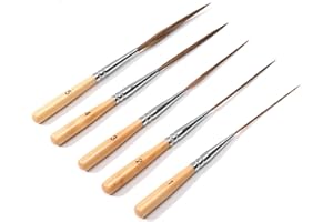 KIKIGOAL 5PCS Long Liner Paint Brush Set,Ultra-Fine Tip Professional Pinstriping Brush Set for Watercolor,Gouache,Ink&Acrylic,Short Brush for Detailing Line Work, Paint by Numbers & Fine Art (Light Brown)