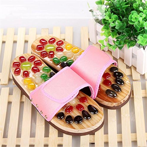 MHGAO Lady massage slippers, casual foot natural stone massage slippers , pink , 37