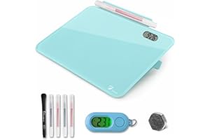 TOWON Small Desktop Glass Whiteboard Dry-Erase with Clock, Small Travel Clock Keychain with Desk Notepad, Time Table Whiteboard for Desk Digital LED Light Display, 20×15 cm with Accessories, Teal Blue
