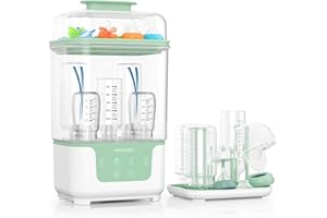 Momcozy Esterilizador y Secador Eléctrico para Biberones, Capacidad para 6 Biberones, Dispositivo 4 en 1 para Biberones, Accesorios y Extractores de Leche, con Soporte de Secado Incluido