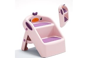 U-HOOME Foldable Toddler Step Stool for Kids Kitchen Bathroom Sink,Toilet Steps Potty Training Stool,Dual Height 11" Kitchen Helper Plastic Poop Stools Ladder with Handles Nursery Foot Stools (Pink)