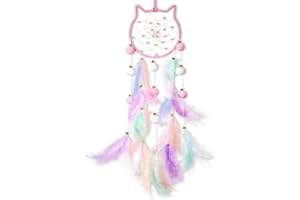 ZISHAN Dream Catcher for Girls, Pink Cat Dreamcatcher with Feathers, Cat Decor Suitable for Party Occasions Room Accessories Pink Cat Decor