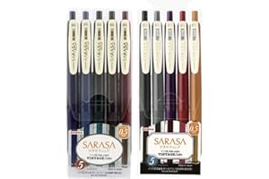 Zebra Sarasa Clip 0.5 Retractable Gel Ink Pen, Rubber Grip, 0.5 mm, Vintage Colors, 10 Color Bundle (JJ15-5C-VI+JJ15-5C-VI2)