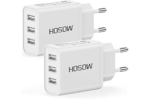 HOSOW Chargeur Secteur Multiple 2Pack,3 Port 15W/3A Adaptateur Multi USB pour iPhone 14/13/12/11/XS/X/8/7/6,Samsung Galaxy,Xiaomi,Huawei,Telephone