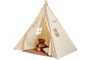 VEVOR Tenda da Gioco per Bambini, Tenda Teepee per Bambini da 1 a 5 Anni, Tenda per Bambini con Tappetino e Palline di Peluche Decorative, con Finestre per Interni ed Esterni