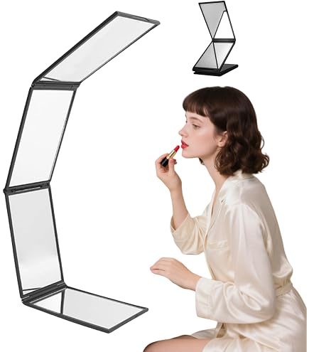 Miroir 360° 3 Faces Coiffure Avec LED Lumières FONGWAN Pour Maquillage Coupe De Cheveux Blanc