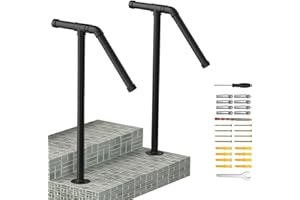 SMUSEI Lot de 2 rampes d'escalier d'extérieur pour marches d'extérieur, main courante robuste en fer forgé à poteau unique, balustrade de porche élégante pour marches en béton ou escaliers en bois, convient