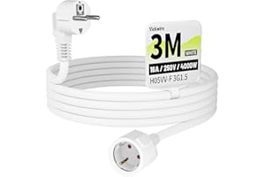 Vickwire Verlängerungskabel 3m Kabel Kabelverlängerungen mit Schutzkontakt Stecker Schuko Verlängerung 16A/250V, Weiß, H05VV-F 3G1,5 mm²