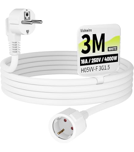 Kenable 4-fach Steckdosenleiste Mit Schuko-Buchsen, 3 M Kabel, 16 A, Weiß – Europäische Steckerleiste