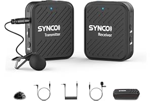 SYNCO G1(A1) Microfono Lavalier Wireless, 2.4GHz Microphone Professionale Senza Fili per Smartphone, DSLR Reflex, Videocamera, Computer, Laptop, Microfono-Lavalier-Wireless-Professionale-Fotocamera