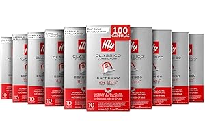 illy, Café en Cápsulas Compatibles en Aluminio CLASSICO, 100% Arábica con Notas de Azahar y Jazmín, Sabor Suave y Sabor Final Dulce, 10 Paquetes de 10 (100 Cápsulas en Total)
