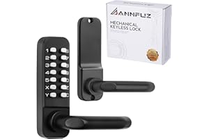 ANNFUZ Single Sided Mechanical Keypad Entry Lever Lock,Keyless Push Button Code Combination Door Handle Lock,for Front Gate,Warehouses,Interior Hold-Opening,Auto Locking,No Battery(Matte Black)