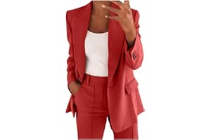 AEGJEGVD Blazer Suit Set Women Sale 2 Piece Suits for Women Button Long Sleeve Jacket Long Pants Solid Color Two Piece Outfits Lapel Outerwear Blazer and Trouser Suits Ladies Sets Plus Size UK S-5XL Clearance