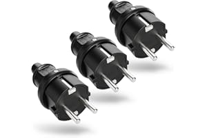 ‎GREATE. greate 3x Schuko Stecker Aussenbereich mit Knickschutz - Schukostecker Gummi mit Zugentlastung, 2-polig, 230V, 16A & 3,7kW - IP44 Schukostecker Außenbereich schwarz - Schutzkontakt Stecker 230V