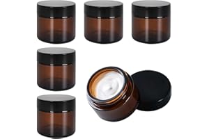 Tolenre Amber Tarro vacío de cristal,6 unidades,tarro de crema de 30 ml/50 ml/60 ml,recipiente de cristal marrón,recipientes vacíos rellenables,frascos marrones para mujeres y niñas,cosméticos,cremas
