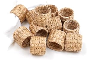Kopinma 12 Packs Handcrafted Water Hyacinth Napkin Rings - Rustic Style Farmhouse Woven Napkin Holder for Christmas, Thanksgiving, Holiday Party, Beach Party
