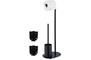 Relaxdays Escobillero y Portarrollos para Baño, Acero Inoxidable, 63x23x17 cm, Escobilla con Soporte Vertical, Negro