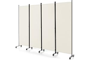 ‎GIANTEX GIANTEX Paravent Raumteiler innen auf Rollen Trennwand Sichtschutz 4 teilig 225x173 cm Raumtrenner klappbar Spanische Wand freistehend mit Breiten Füßen Stellwand aus Stoff Privatschutz