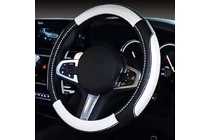 coofig Funda Volante Coche Transpirable Antideslizante de 15 Pulgadas de PU Cuero,Cubierta Volante Coche Compatible con Universal Car Truck SUV (Negro Blanco-3)