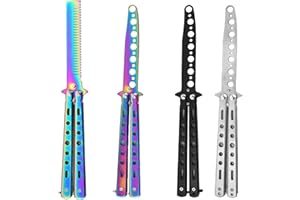 MEGYAD Butterfly Messer zum Üben: 4 Stück Butterfly Trainer Set Ungeschärfte Klinge Butterfly Kamm Edelstahl für Balisong Trainingsmesser AnfäNger-Der Flipping Tricks üBt(Schwarz+Silber+Farbe