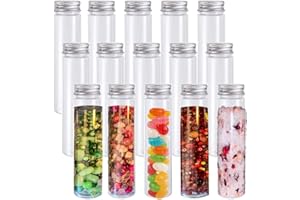 Kopinma Lot de 15 Tubes à essai en Plastique Transparent de 110 ML avec Bouchon à vis pour Bonbons, Haricots, décoration de fête