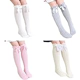 Udobuy Baby Girl's Cotton Bows Knee High Long Socks (4 Pairs)