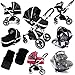 i-Safe System - Black Grey Travel System Pram & Luxury Stroller 3 in 1 Complete With Footmuff, Head support, Carseat Footmuff, All the Raincovers iSafe