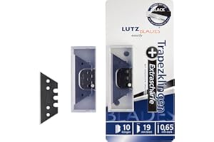 LUTZ BLADES Profi Trapezklingen schwarz, Cuttermesser 18mm 0,5mm stark, 10 extra scharfe, präzise Ersatzklingen für Cutter- und Teppichmesser, Folienmesser, Teppich, Lederarbeiten, nasse Tapeten
