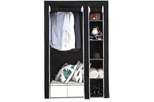 Homewell Armadio pieghevole, armadio in tessuto, armadio pieghevole con asta appendiabiti (1 asta, nero1)