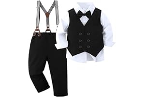 Amissz Garçon Gentleman Vêtements Ensembles 6-10 Ans, Enfant Mariage Baptême Tenue Costume Haut Chemise+Gilet+Pantalon+Nœud Papillon