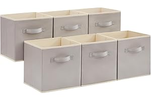 Lifewit 6 Stück Aufbewahrungsbox aus Stoff, Faltbar Aufbewahrungswürfel Kallax Boxen Aufbewahrung aus Vliesstoff mit Griff für Würfelregal Kallax Boxen Regal Einsatz, 30x30x30cm, 27L Hellgrau
