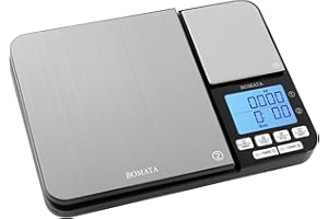 BOMATA Dual Platform Digital Kitchen Scale with Two Precision 0.1g & 0.01g/0.001oz, Max Capacity 5kg/11lb/,Tare Function, Units Conversions, LCD with Backlit, Stainless Steel …