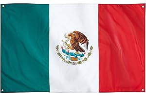 Runesol Bandera de México, 91x152cm, 3ft x 5ft, 4 Ojales, Ojal en Cada Esquina, Bandera Mexicana, La Tricolor, Estados Unidos Mexicanos, Bandera de Méjico, Día de la Constitución, Exterior