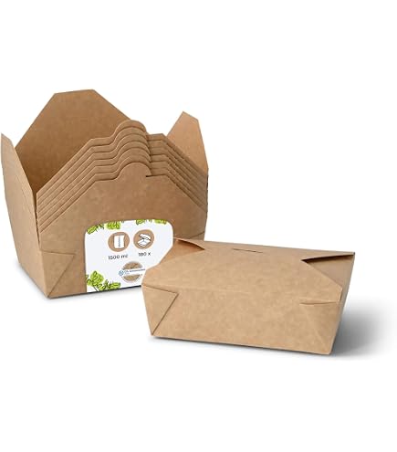 Produktbild von 70 Stück Nudelboxen Aus Kraftkarton – 460 Ml, Auslaufsicher, Mikrowellengeeignet, Biologisch Abbaubar – Für Takeaway & Fast Food