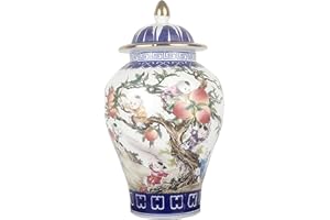 fanquare Jarrón de Tarro Pastel Rústico Jingdezhen, Jarrón de Porcelana con Diseño de Melocotón, Jarrón Grande Estilo Chino Ming, Altura 25cm