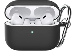JETech Aufgerüstet Silikon Hülle für AirPods Pro (2./1. Generation 2023/2022/2019) mit Schlüsselanhänger, Hart PC Innenleben, Stoßfeste Schutzhülle, Front LED Sichtbar (Schwarz)