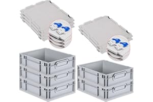 PROREGAL SuperSparSet 5x Eurobox NextGen Economy mit Scharnierdeckel & blauen Verschlüssen | Griffe geschlossen | HxBxT 12x30x40cm | 11 Liter | Eurobehälter Transportbox Transportbehälter