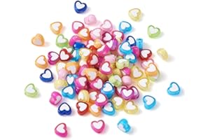 Craftdady 100 cuentas sueltas de acrílico de corazón colorido con cuentas bonitas en cuentas de corazón de amor espaciador de letras para regalo de bricolaje, joyas, pulseras, collares, manualidades